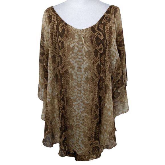 Dots Brown Snakeskin Print Tunic with Sheer Overlay Size Small - Picture 1 of 6